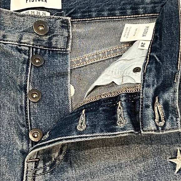 Pistola Charlie High Rise Star Embroidered Straight Leg Jean size 26 Supernova - Picture 6 of 16